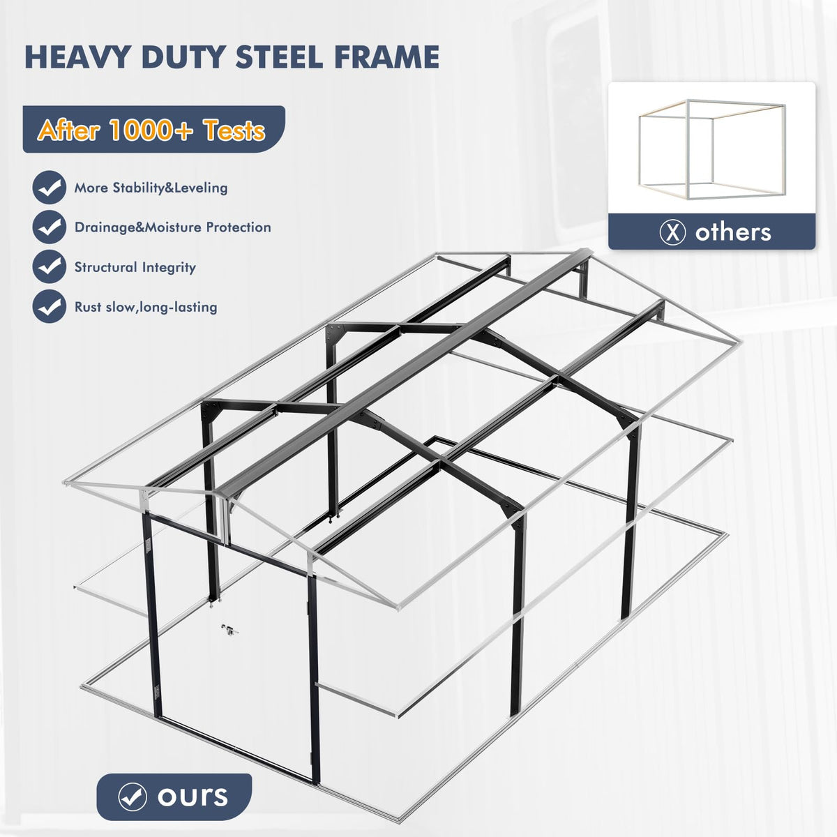 10x12 FT Metal Outdoor Storaged Shed with Floor Base Waterproof Heavy Duty Reinforced Frame with Unique Clear Roof Skyview Windows Air Vent for