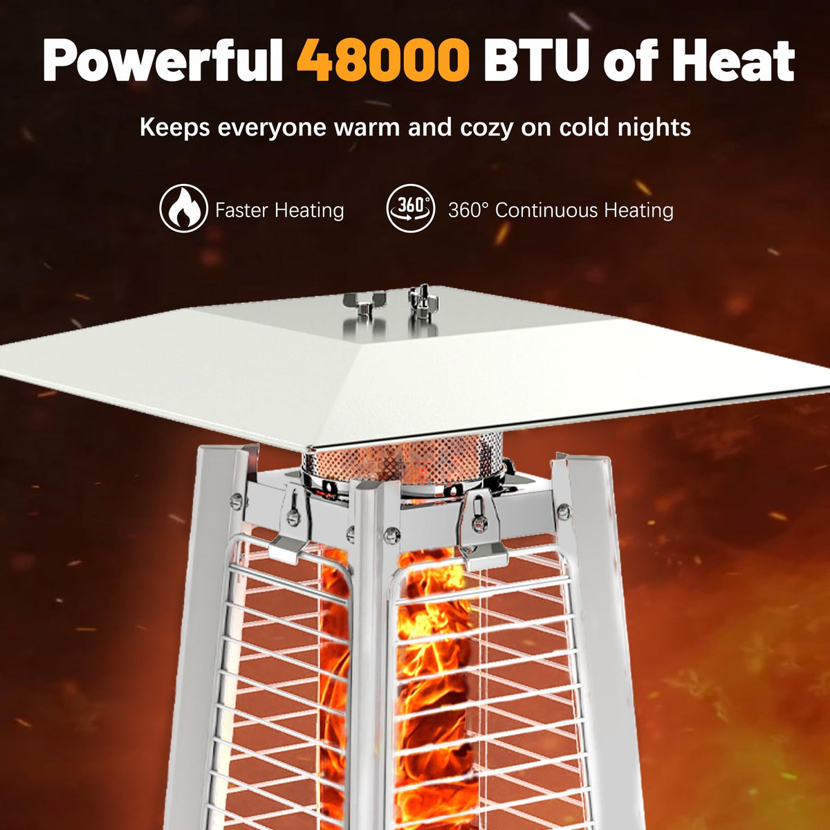 FOOWIN Propane Patio Heater, 48,000 BTU Outdoor Patio Heater with Wheels/Waterproof Cover & Gloves,Quartz Glass Tube Pyramid Outdoor Heater for Party