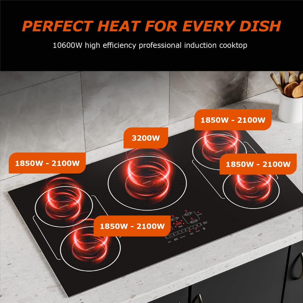 30 Inch Induction Cooktop 4 Burners, Flat Glass Top Electric Stove Hob with Bridge-SYNC, 3 Preset Modes Booster, Timer, Pause, Child Lock, Drop in