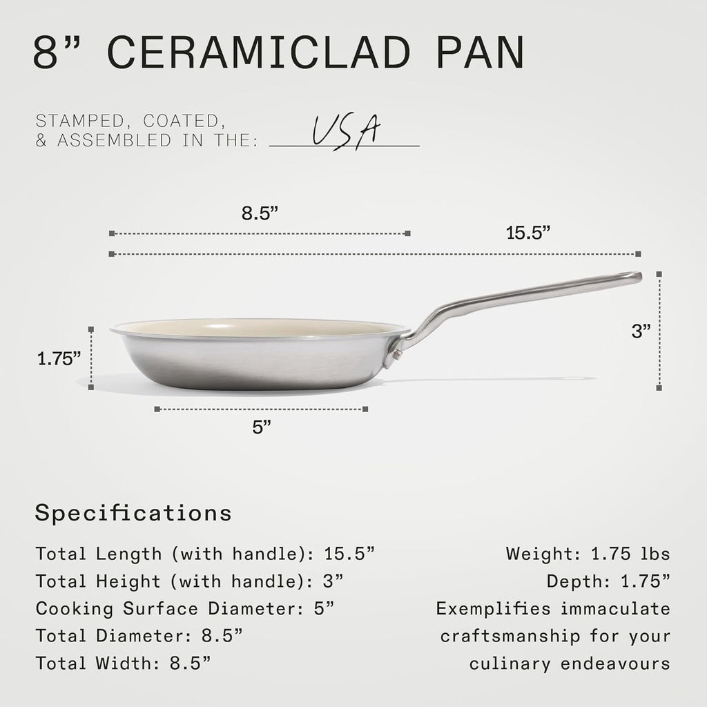 Made In Cookware - 3-Piece (Includes 8",10",12") Ceramic Non Stick Frying Pan Set (Stainless Handle) - 5-Ply Stainless Clad with Stay-Cool Handle