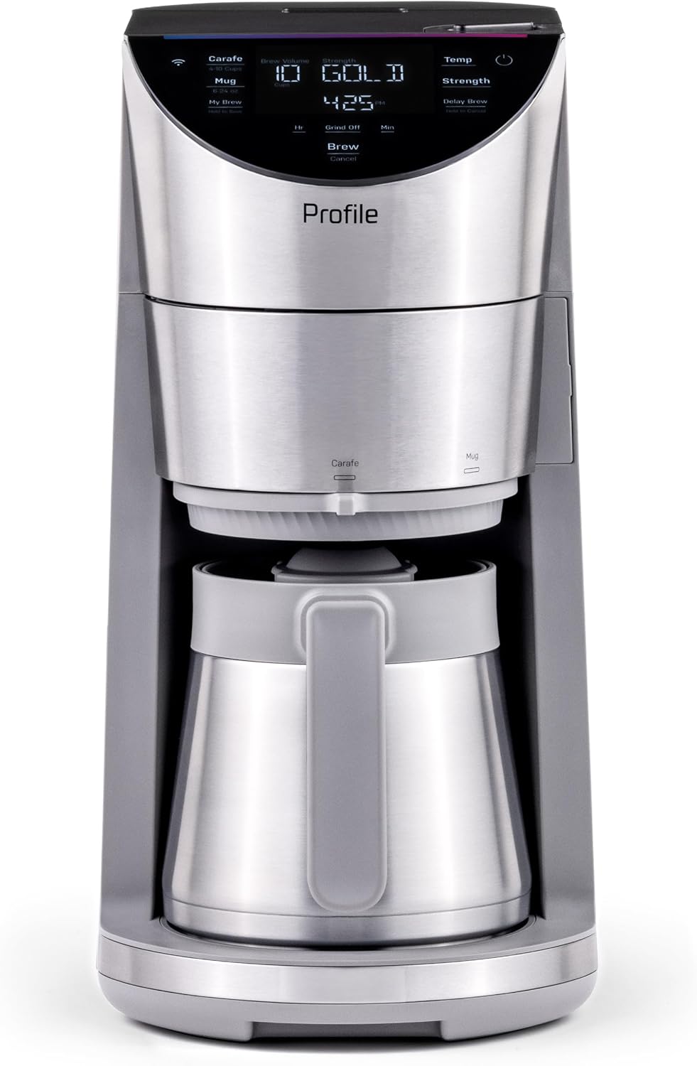 GE Profile Smart Grind & Brew Coffee Maker w/Podless Single Serve, 90oz Water Reservoir, 10 Cup Thermal Carafe, Voice Control, Adjustable Burr