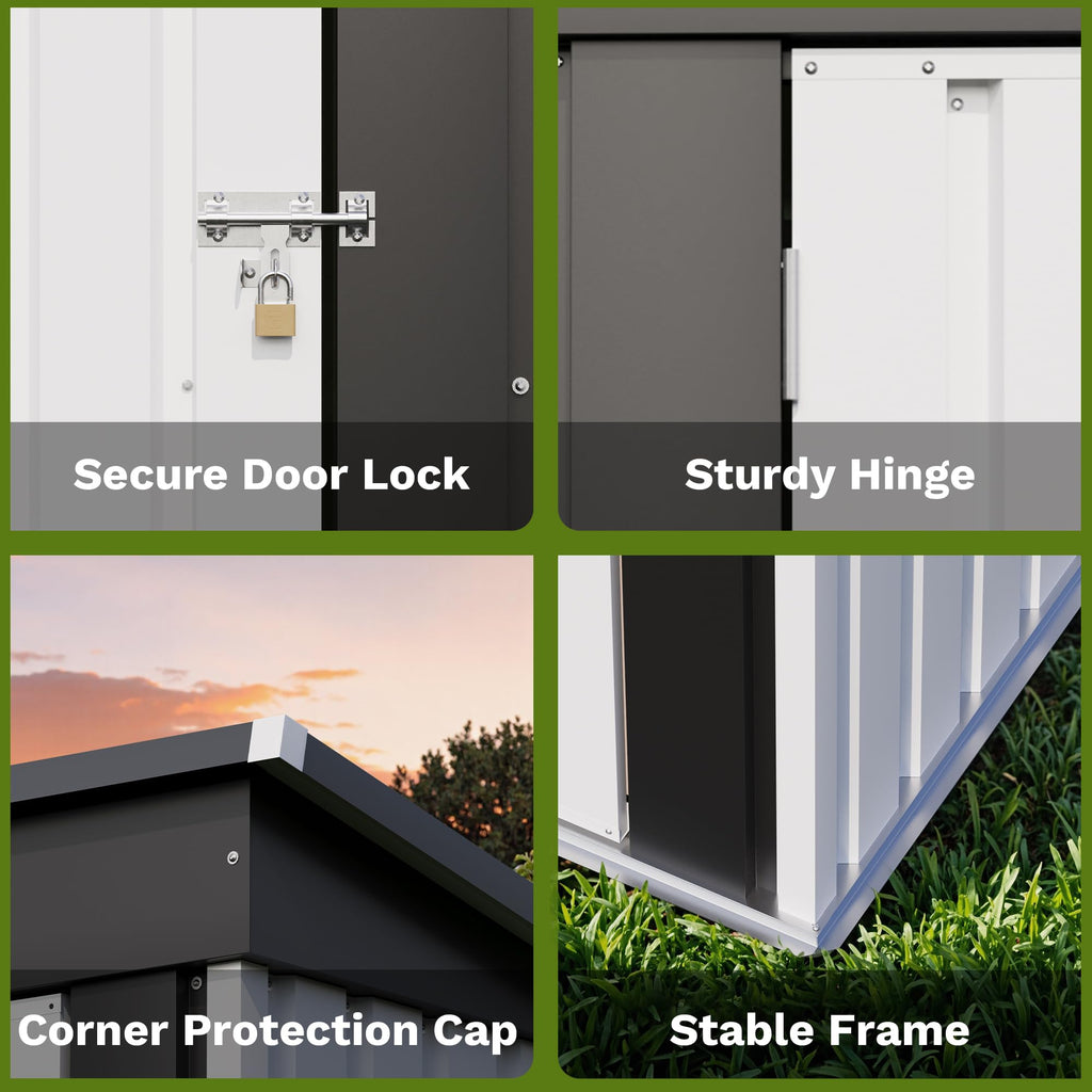 Patiowell 10 x 12 FT Metal Storage Shed for Outdoor, Steel Yard Shed with Design of Lockable Doors, Utility and Tool Storage for Garden, Backyard