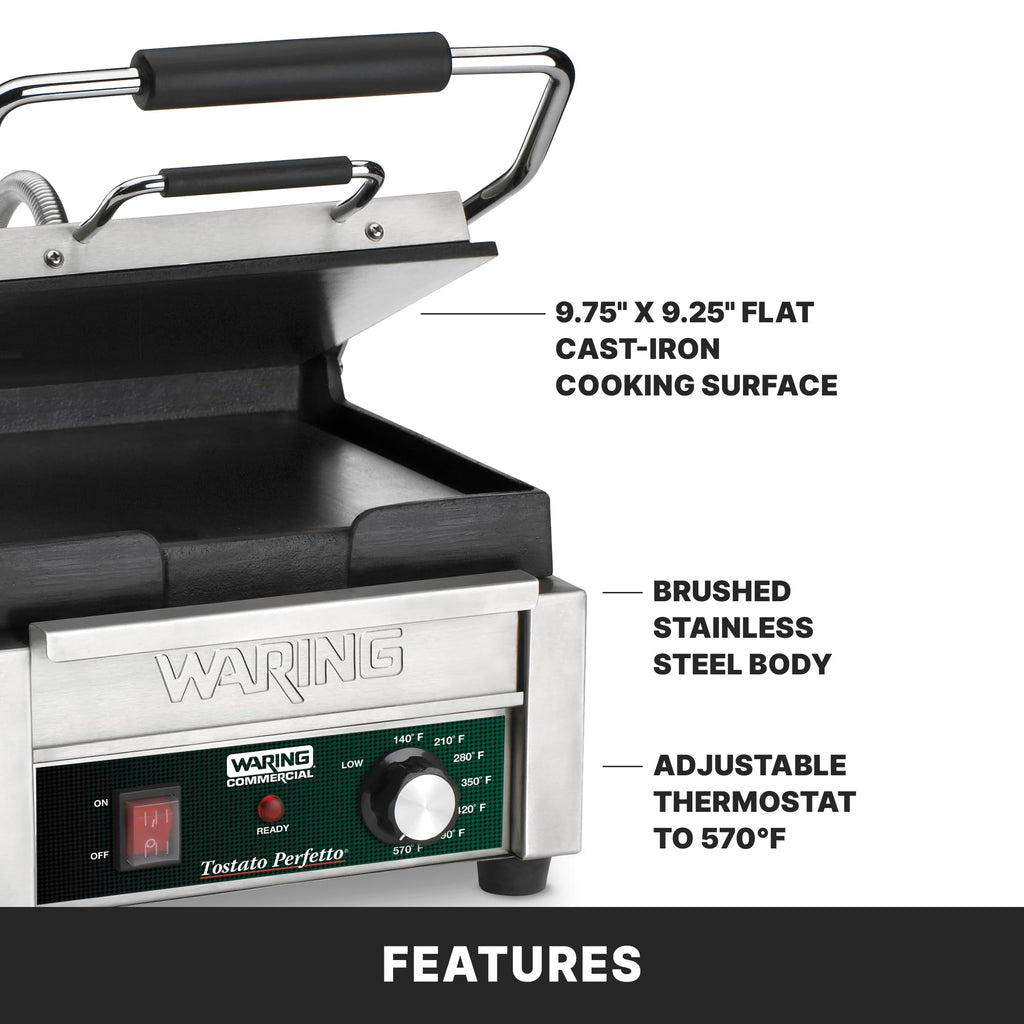 Waring Commercial WFG150 Tostato Perfetto® Compact Flat Toasting Grill, 120V, 1800W, 5-15 Phase Plug