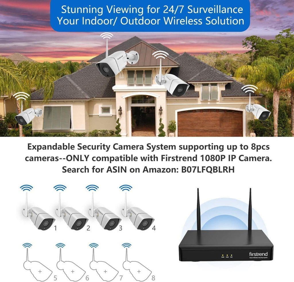 Security Camera System Wireless,Firstrend 1080P 8CH Wireless Home Security Systems with 4 pcs 2MP Full HD Cameras 1TB HDD Night Vision Motion