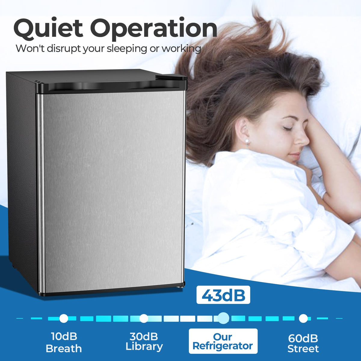 3.2 Cu.ft Mini Fridge with Freezer, Compact Refrigerator with Reversible Single Door, Adjustable Thermostat, Low Noise, Energy Efficient for Office