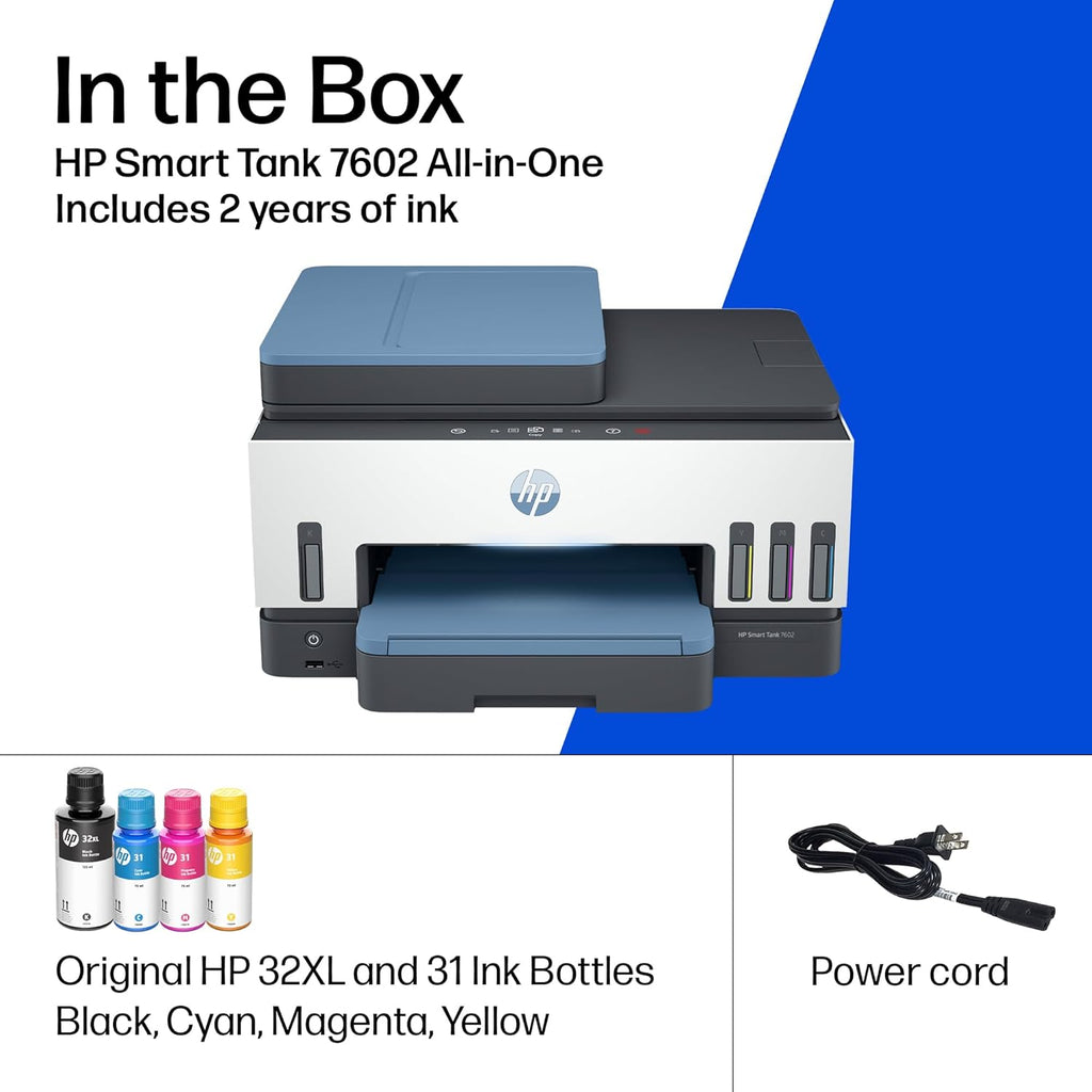 HP Smart Tank 7602 Wireless All-in-One Ink Tank Printer, Scanner, Copier with 2 Years of Ink Included, Best-for-Home Office, Cartridge-Free