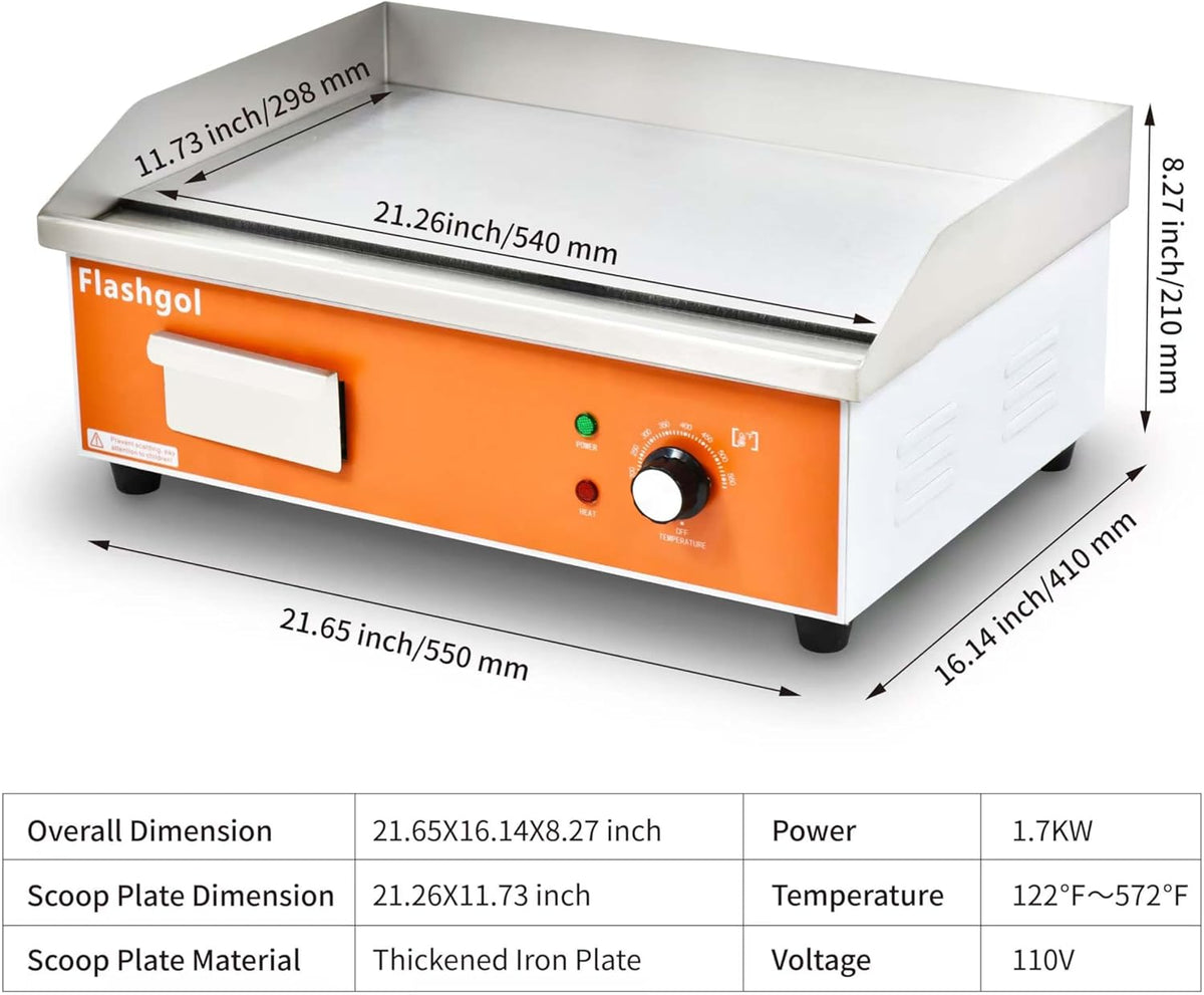 21.6 IN Nonstick Stainless Steel Electric Griddle Adjustable Temperature Control Flat Top Griddle For Smokeless Cooking/Grill at Resturant, Kitchen