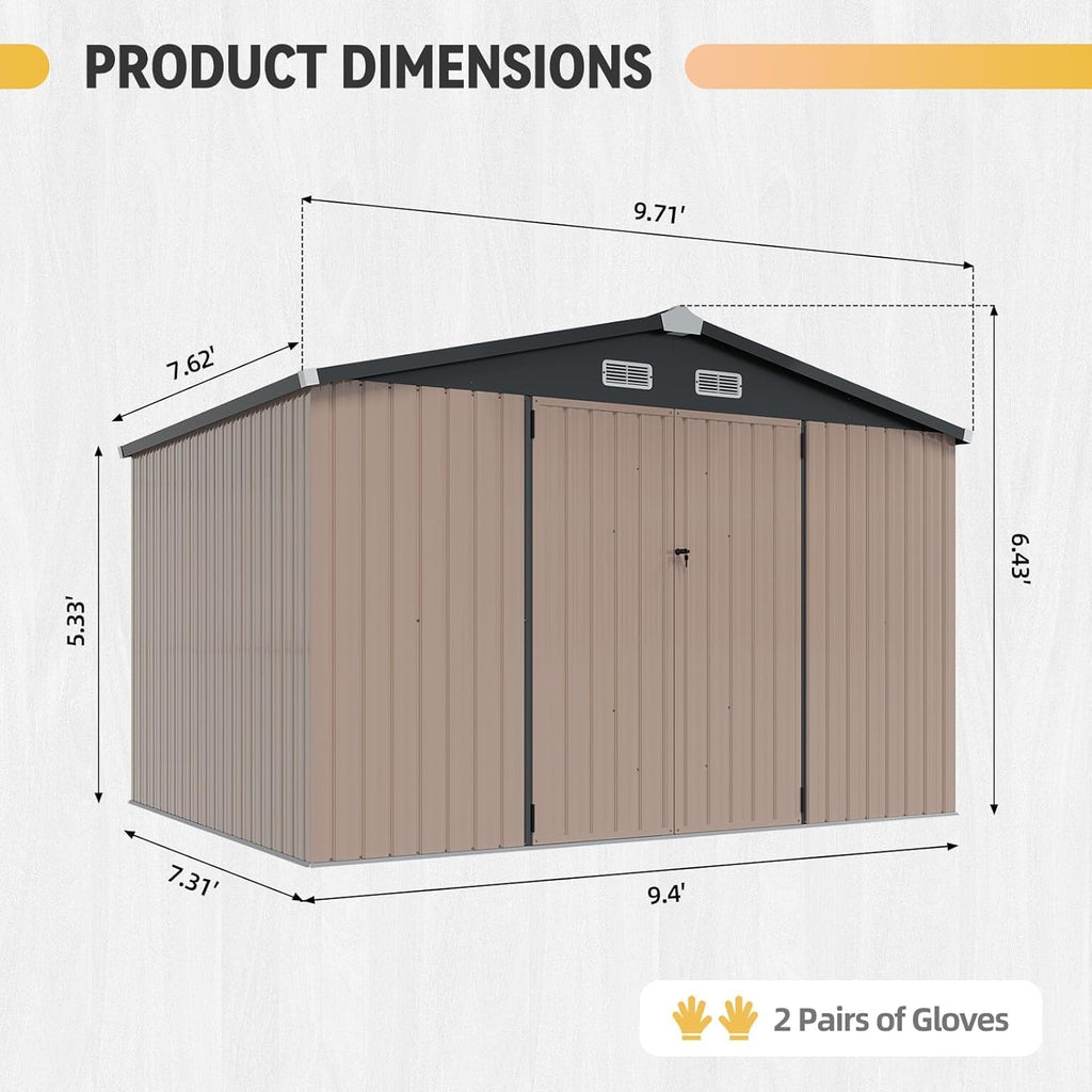 Aoxun 7.4x5.3FT Shed with Floor Galvanized Steel Outdoor Storage Shed Metal Garden Shed with Double Doors, 15mm Moisture-Proof Floor & Ventilation