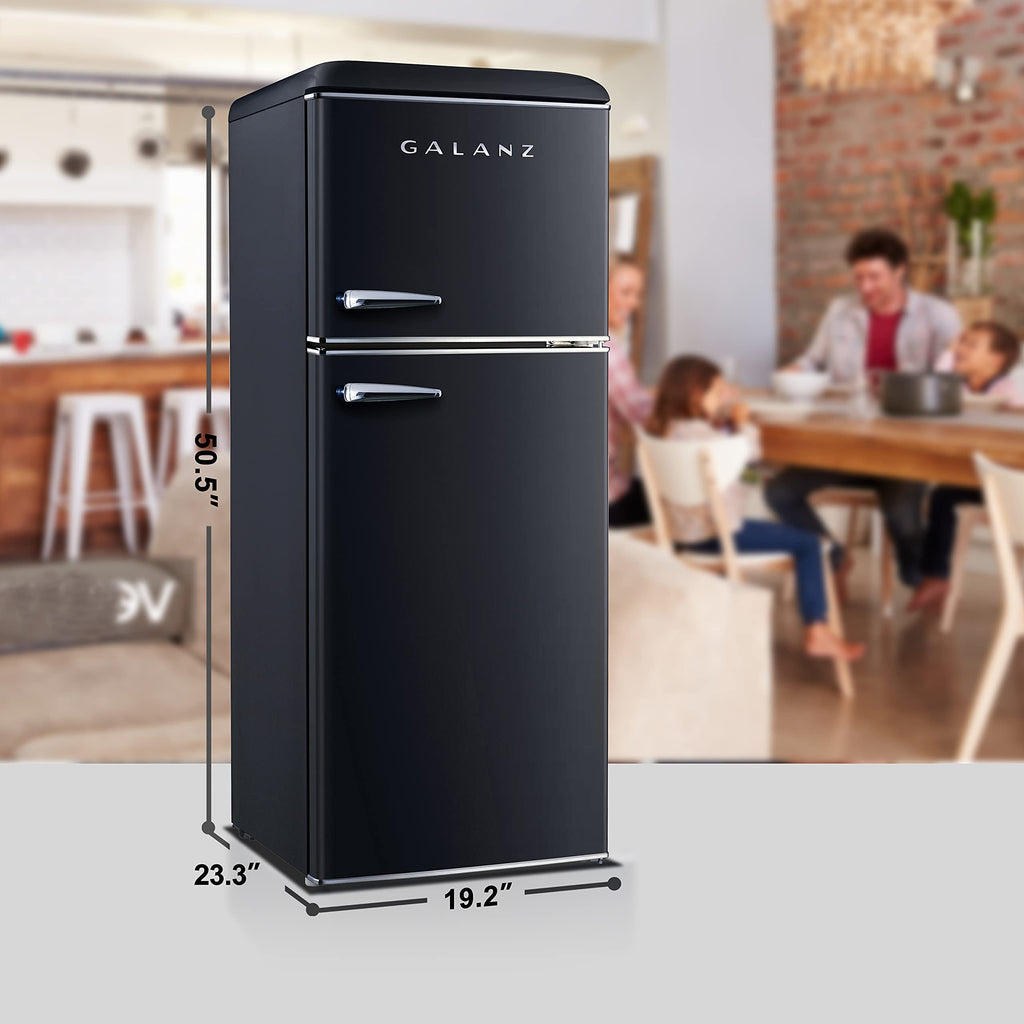 Galanz GLR25MBKR10 Retro Compact Refrigerator, Mini Fridge with Single Doors, Adjustable Mechanical Thermostat with Chiller, Black, 2.5 cu ft
