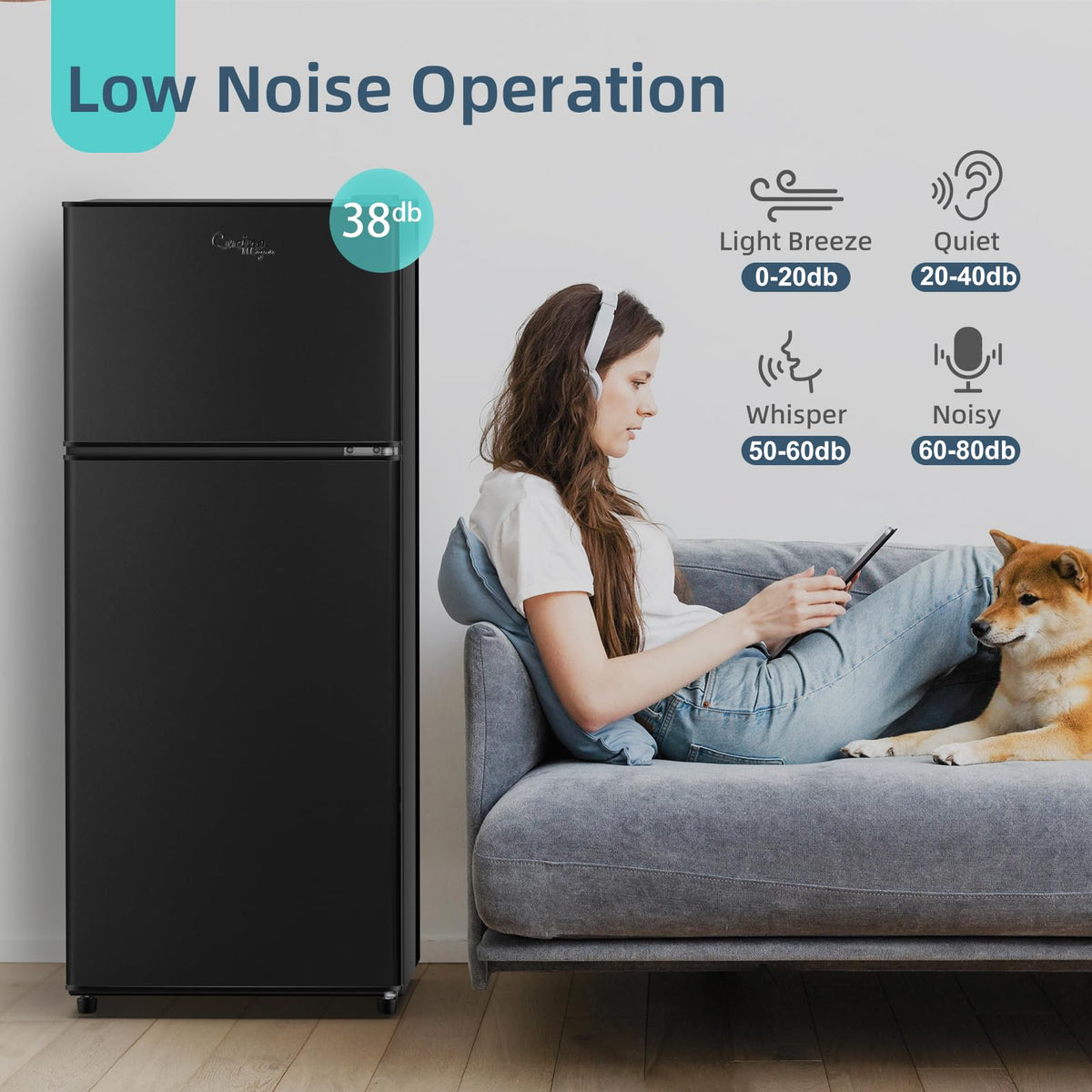 4.2 Cu Ft Mini Fridge for Bedroom, 2 Door Small Fridge, 7 Level Thermostat, LED Light, Small Refrigerator for Bedroom, Office, Dorm