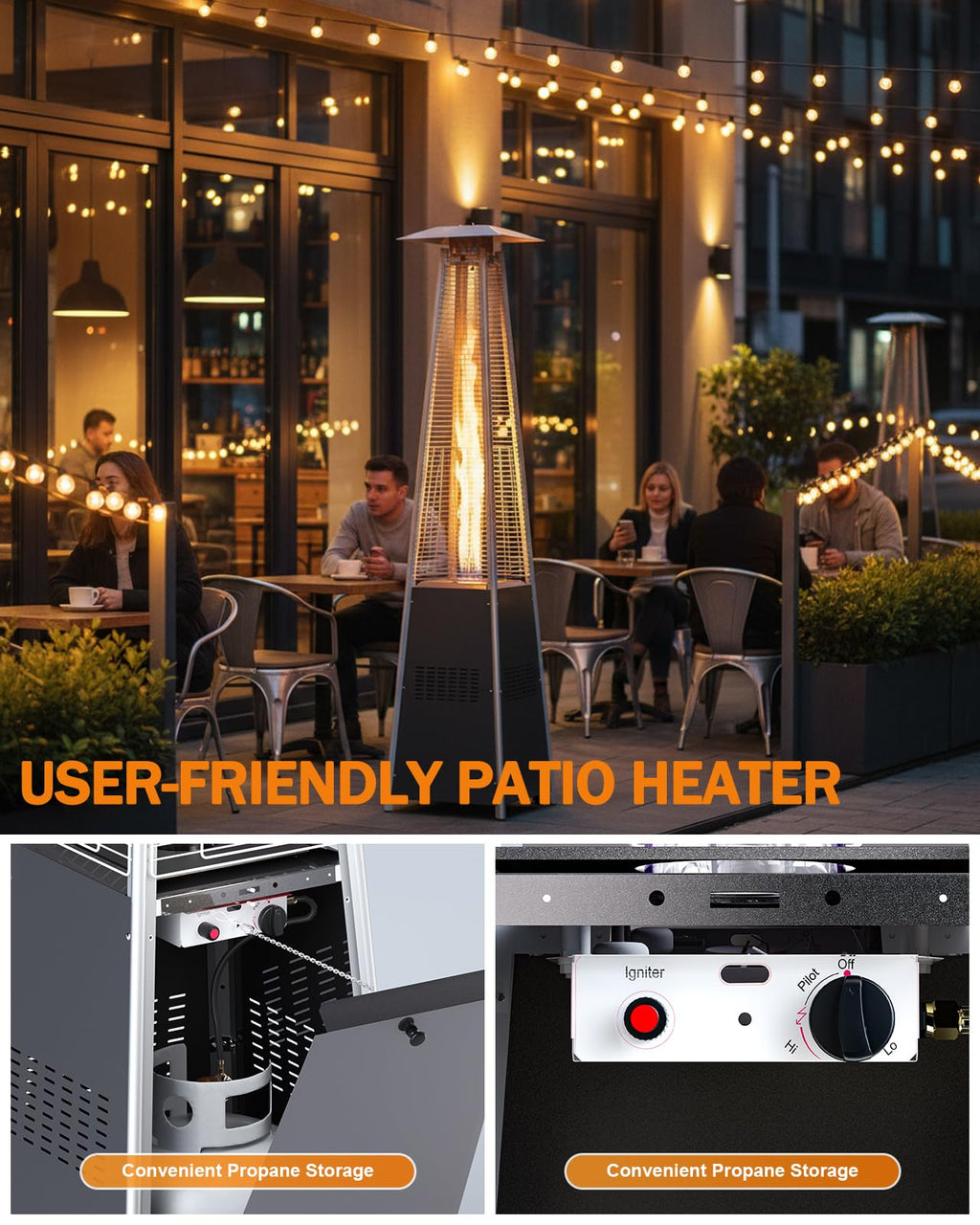 Pyramid Patio Heater, 48000 BTU Fast Heating Outdoor Heater for Large Spaces with Wheels & Weatherproof Cover, Triple Protection System for