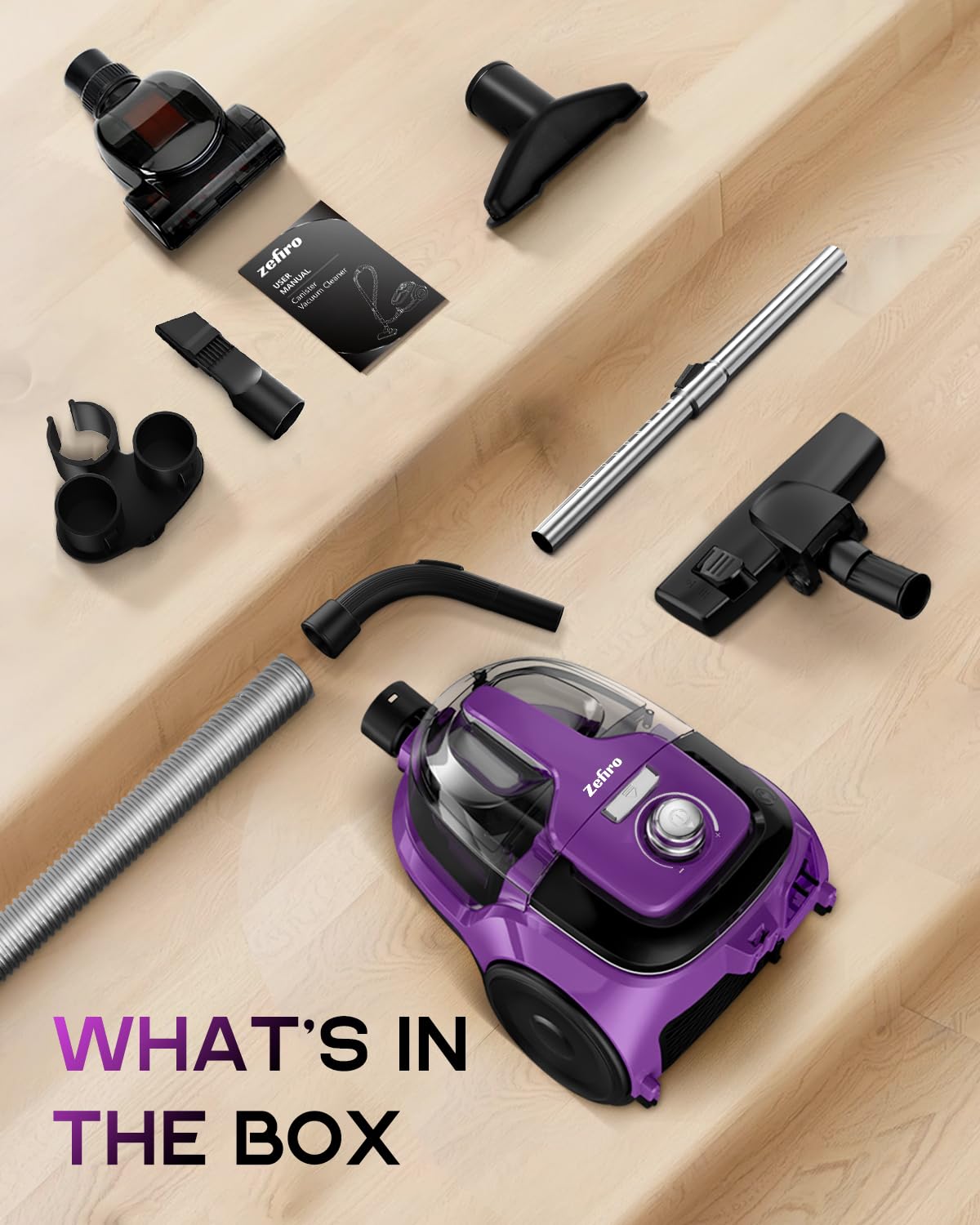 Zefiro Cordless Vacuum Cleaner for Home,45Mins Runtime Stick Vacuum Cleaners, Anti-Tangle and 1.5L Dust Cup, Lightweight Vacuum for Hardwood Floor