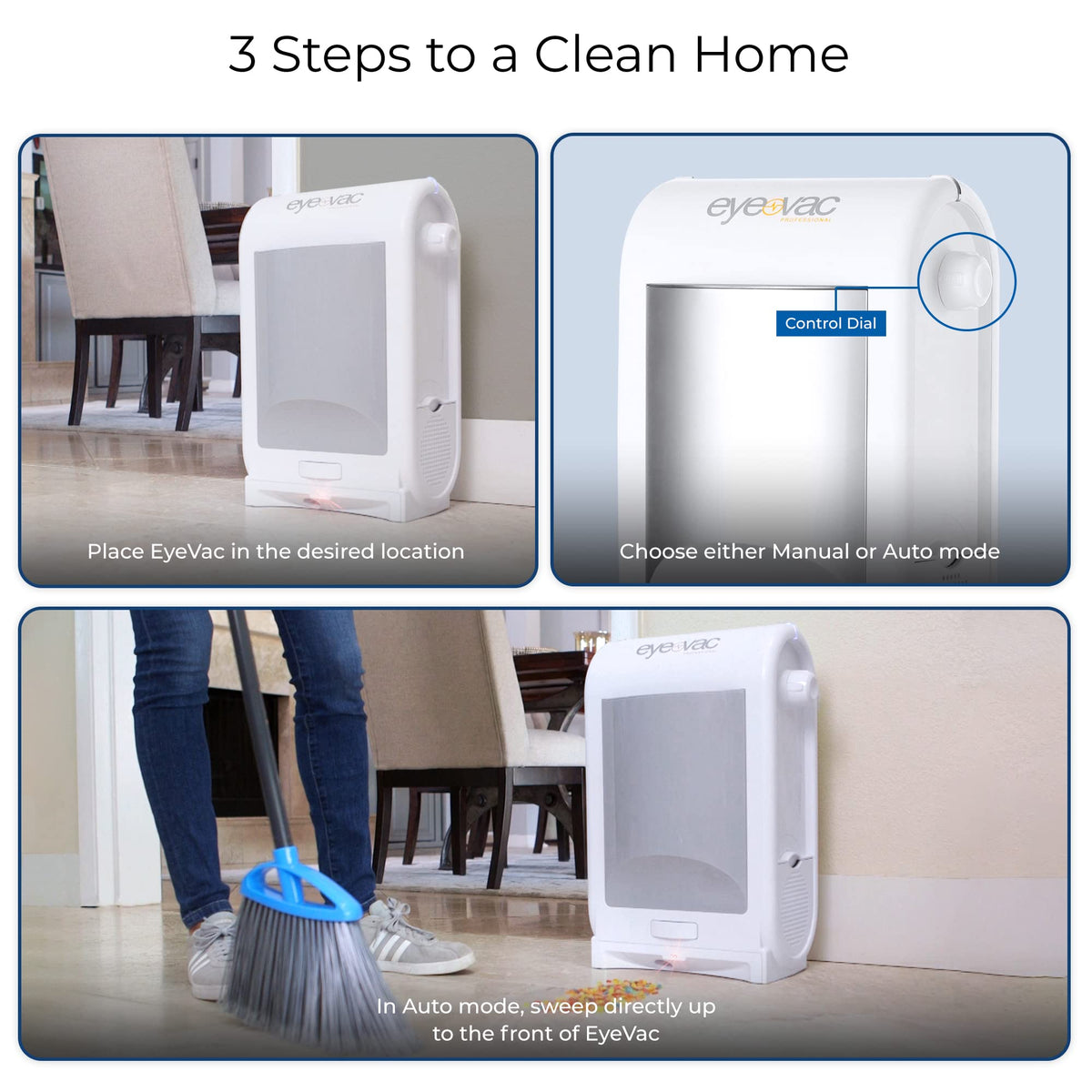 EyeVac Pro Touchless Vacuum Automatic Dustpan - Ultra Fast & Powerful - Great for Sweeping Salon Pet Hair Food Dirt Kitchen, Corded Canister Vacuum