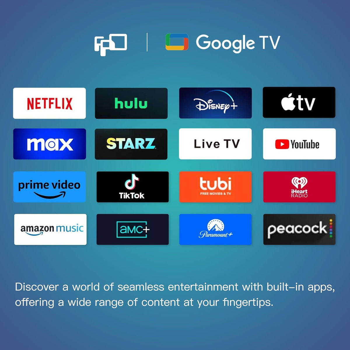 FPD 43 Inch Smart TV, 4K UHD LED Flat Screen Google TV with Google Cast, Bluetooth, HDMI, Streaming Live, HDR 10, Dolby Vision, Ultra Slim