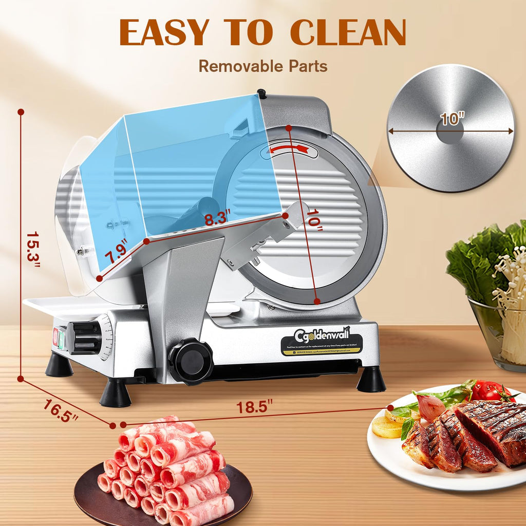 CGOLDENWALL Meat Slicer Machine, 10" 240W Electric Deli Meat Cheese Food Slicer, 0-1/2" Adjustable Thickness Semi-Auto Frozen Meat Slicer for Home &