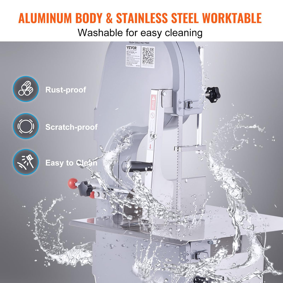 Commercial Electric Meat Bandsaw, 1500W Stainless Steel Countertop Bone Sawing Machine, Workbeach 19.3" x 15", 0.16-7.9 Inch Cutting Thickness