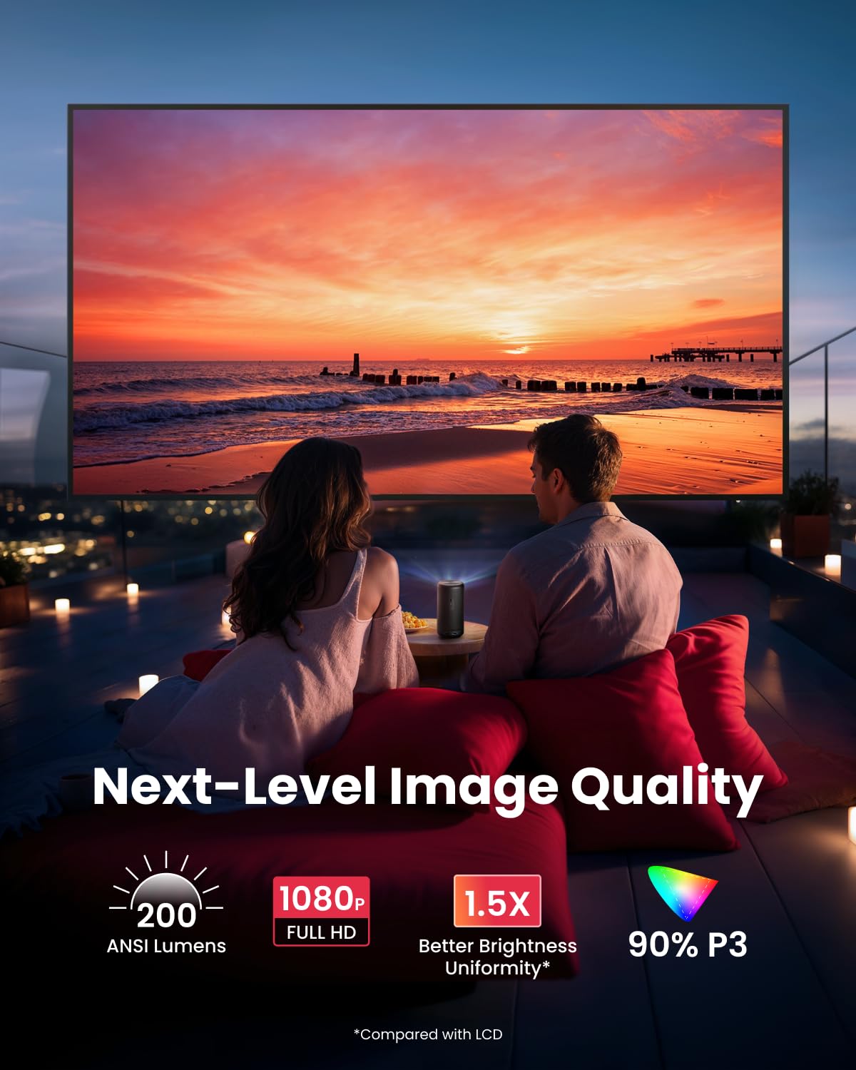 NEBULA Capsule 3 GTV Portable Mini Projector, Netflix Officially Licensed, 1080P Smart Projector with Wi-Fi, 2.5 hrs Battery, 120-Inch Display, Dolby