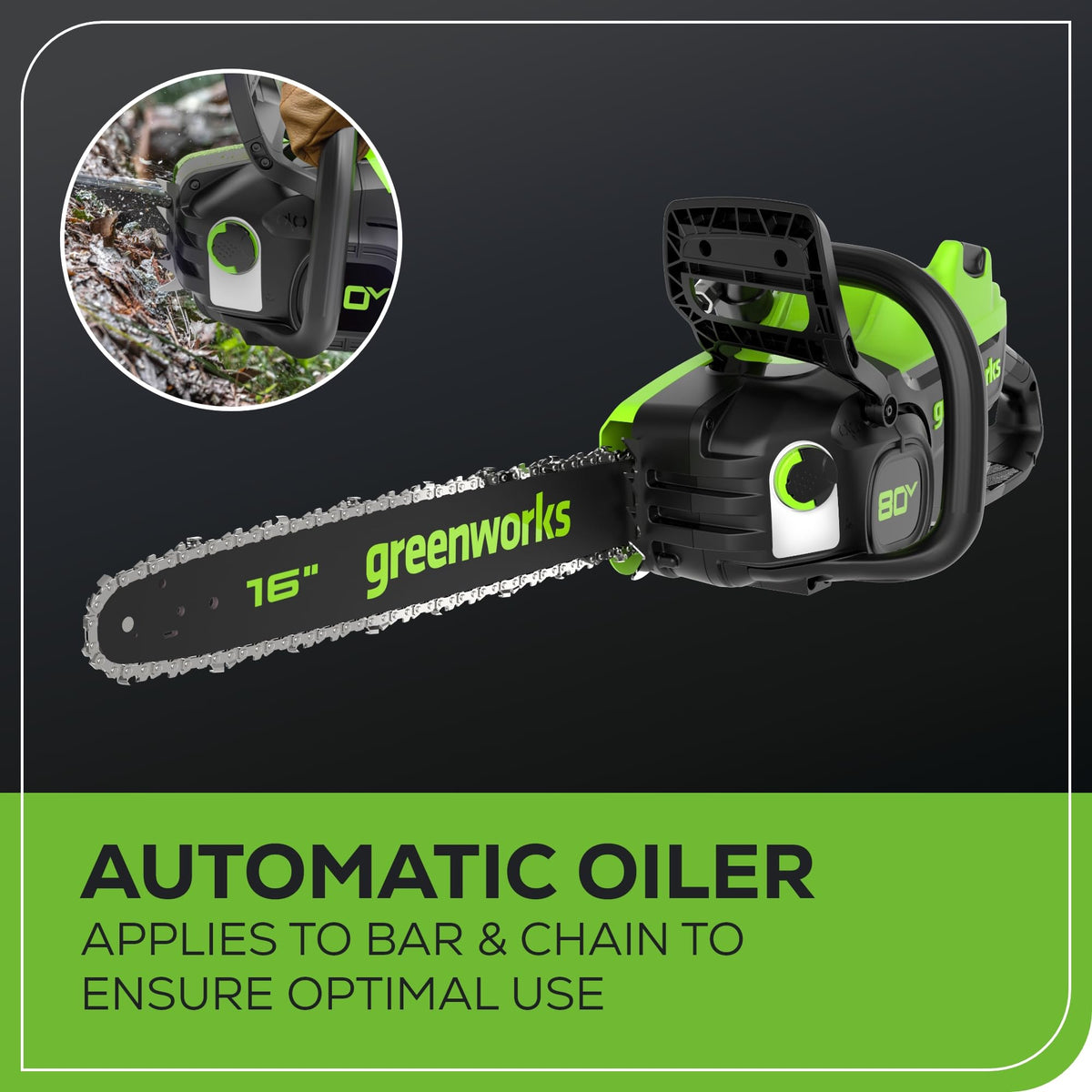 Greenworks 80V 18" Brushless Cordless Chainsaw (Great For Tree Felling, Limbing, Pruning, and Firewood) / 75+ Compatible Tools), 2.0Ah Battery and