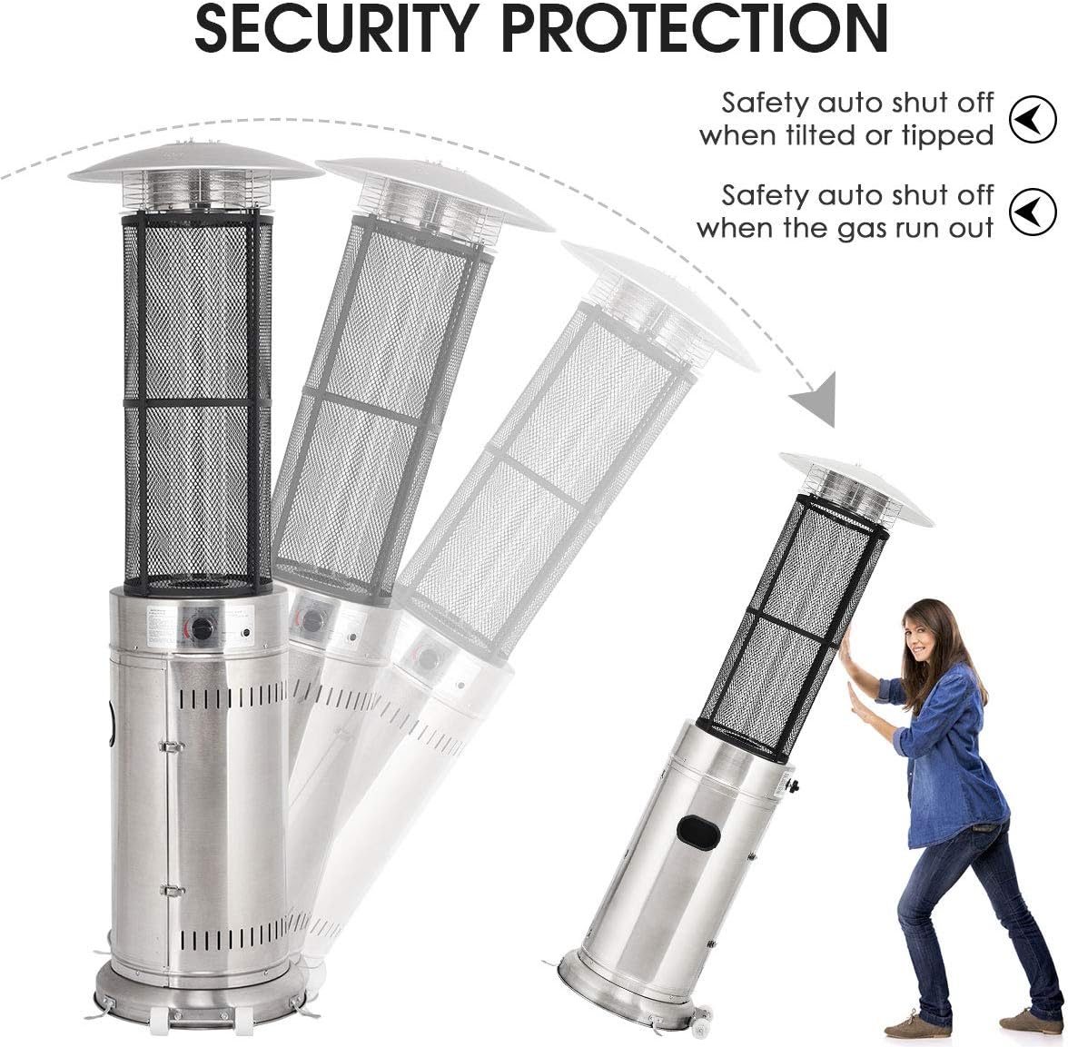 Happygrill Patio Heater, Outdoor Round Space Heater with Adjustable Heat, Wheels & True Flame, 40000 BTU Stainless Steel Patio Propane Heater
