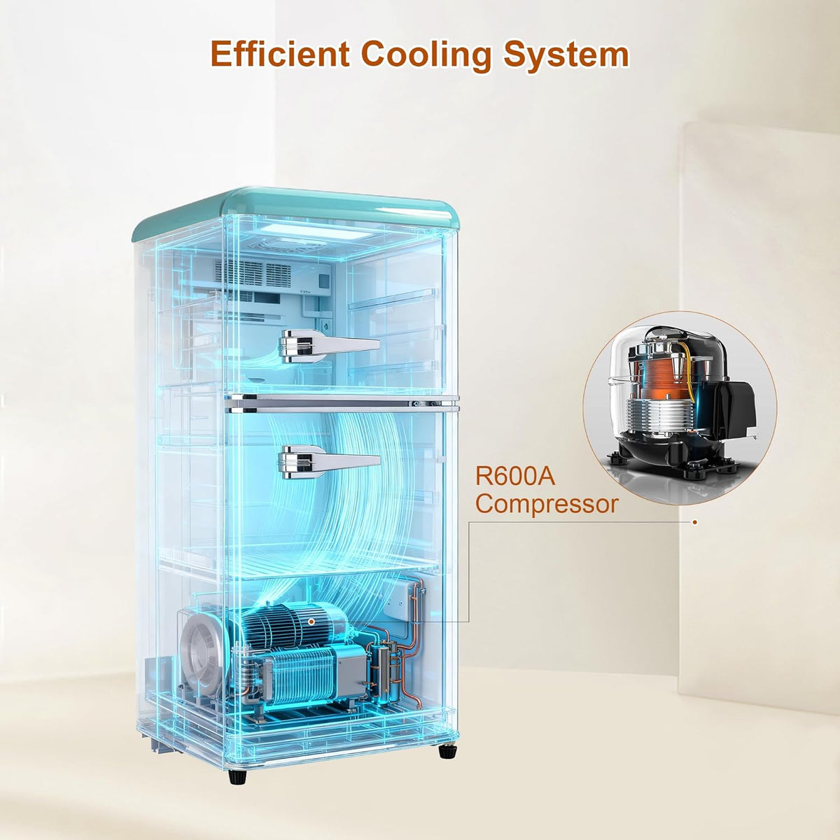 Retro Mini Fridge with Freezer 4.0 Cu. Ft, Small Refrigerator with 7 Level Adjustable Thermostat, Compact Classic Dual Door Fridge Removable Glass