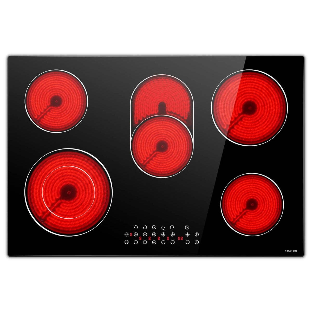 Noxton Electric Cooktop 30 Inch 5 Burners Electric Stove Top, Built-in Radiant Ceramic Cooktop with Sensor Touch Control, Child Safety Lock, Timer