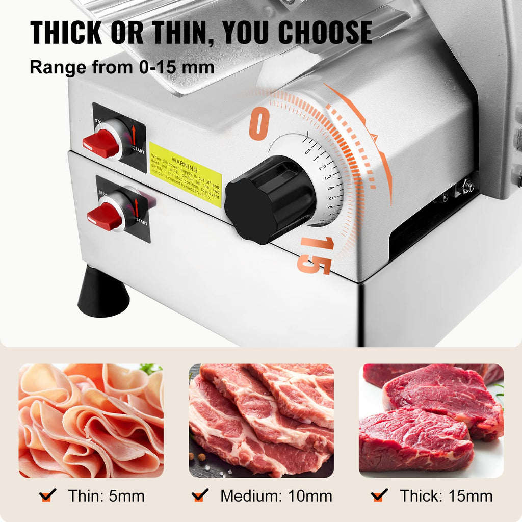 VEVOR Commercial Meat Slicer, 10 inch Electric Food Slicer, 240W Frozen Meat Deli Slicer, Premium Chromium-plated Steel Blade Semi-Auto Meat Slicer
