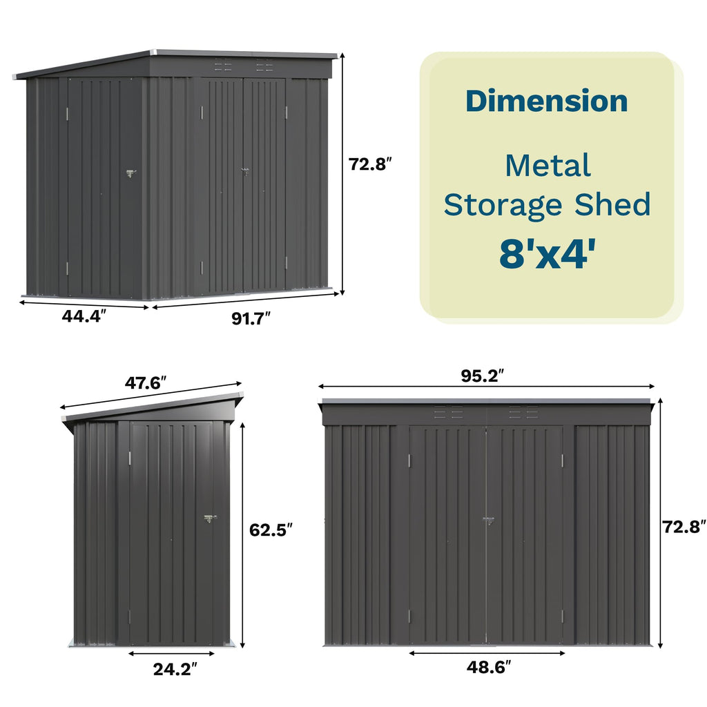 Patiowell 8x8 FT Outdoor Storage Shed, Heavy Duty Tool Metal Sheds with Lockable Doors and Updated Frame Structure for Backyard Patio Lawn, Black