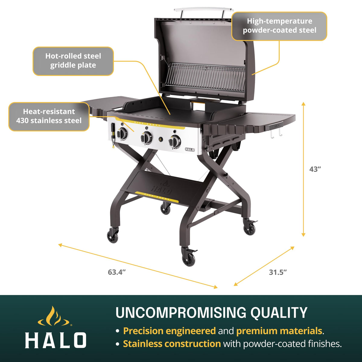 HALO Elite4B Outdoor Griddle | 4 Burner, 8 Cooking Zones | 720 sq. in. (36 x 20) Wind-Proof Cooking Surface | Propane Gas Grill | HZ-1001-XNA