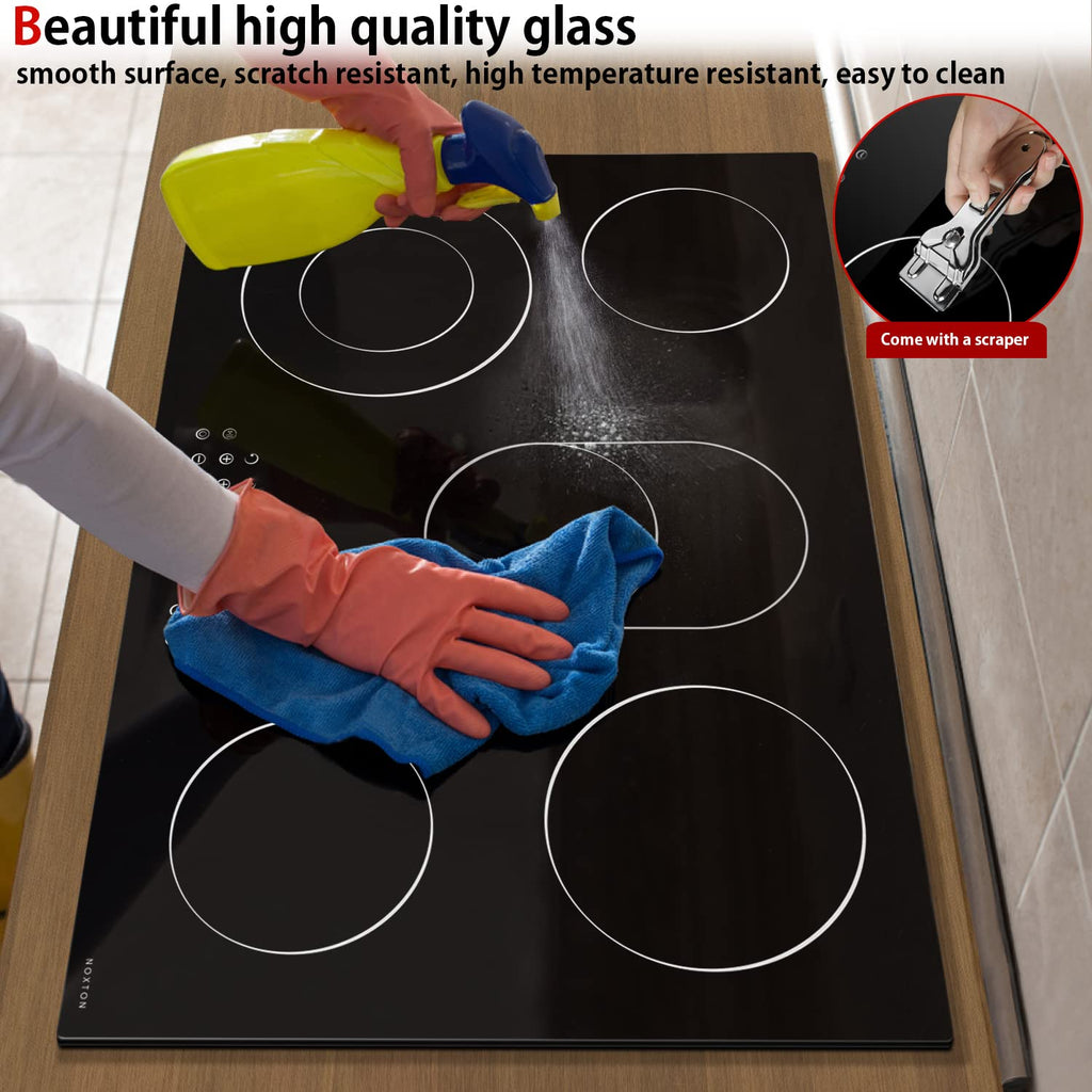 Noxton Electric Cooktop 30 Inch 5 Burners Electric Stove Top, Built-in Radiant Ceramic Cooktop with Sensor Touch Control, Child Safety Lock, Timer