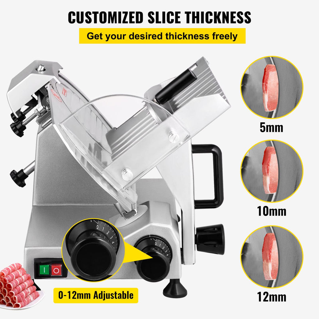 VEVOR Commercial Meat Slicer, 10 inch Electric Food Slicer, 240W Frozen Meat Deli Slicer, Premium Chromium-plated Steel Blade Semi-Auto Meat Slicer