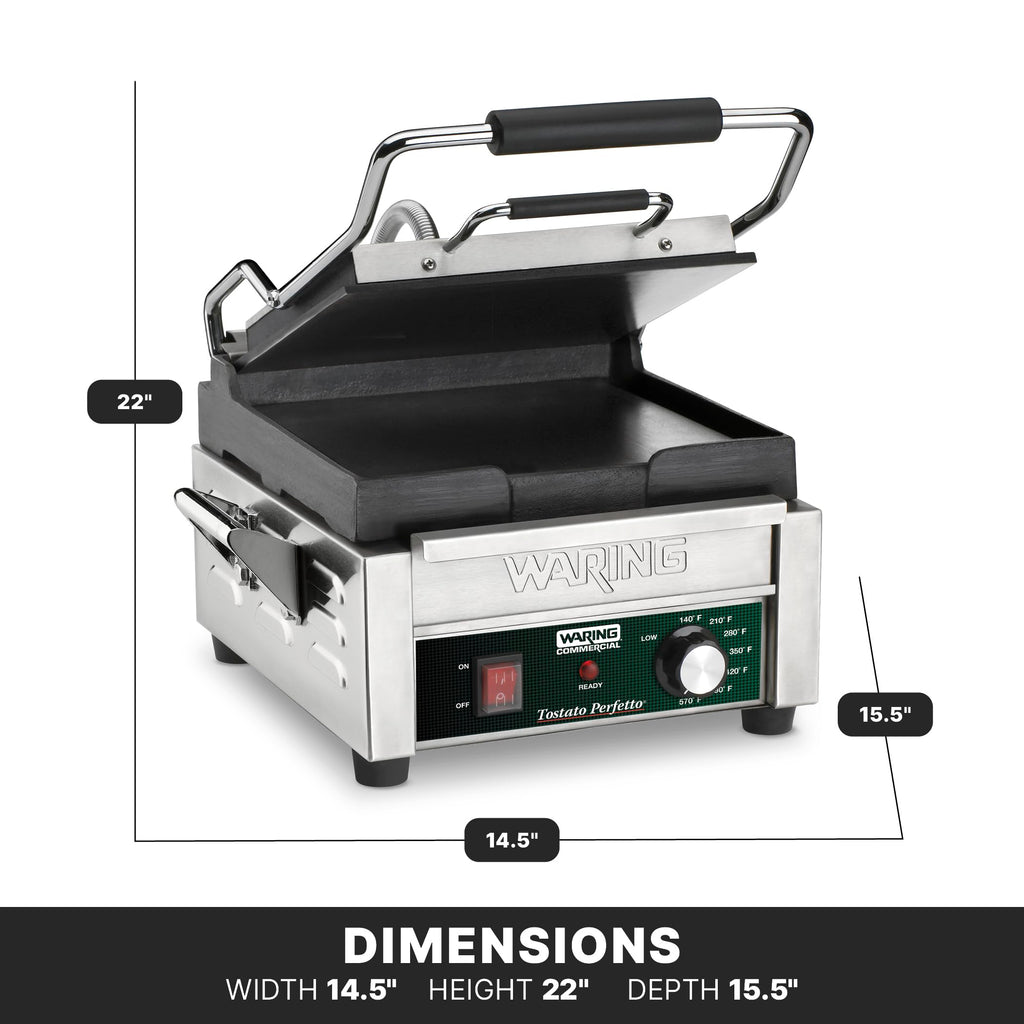 Waring Commercial WFG150 Tostato Perfetto® Compact Flat Toasting Grill, 120V, 1800W, 5-15 Phase Plug