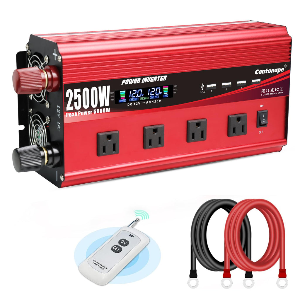 4000W Power Inverter 12V to 110V/120V DC to AC with LCD Display, Remote Controller 5 x AC Outlets and 4 x 3.1A USB Car Adapter for Car Truck Boat RV