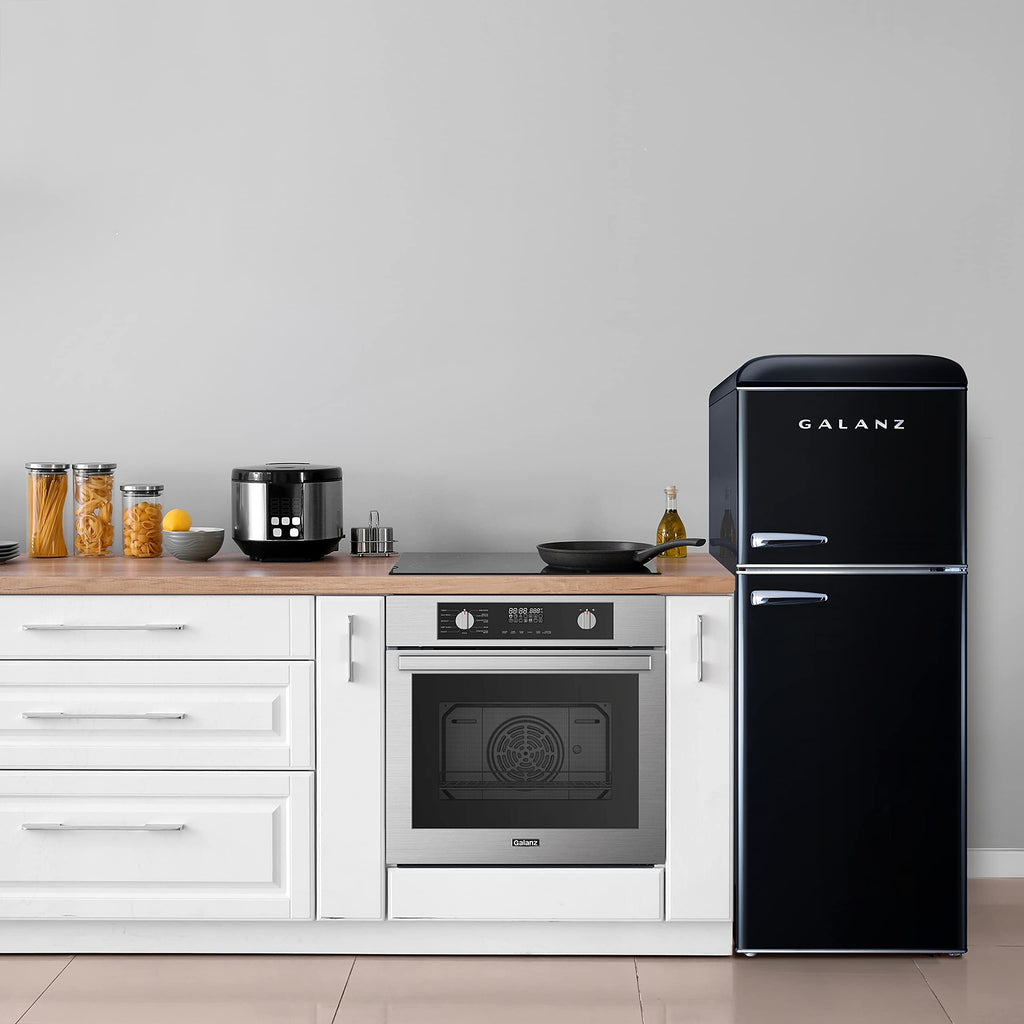 Galanz GLR25MBKR10 Retro Compact Refrigerator, Mini Fridge with Single Doors, Adjustable Mechanical Thermostat with Chiller, Black, 2.5 cu ft