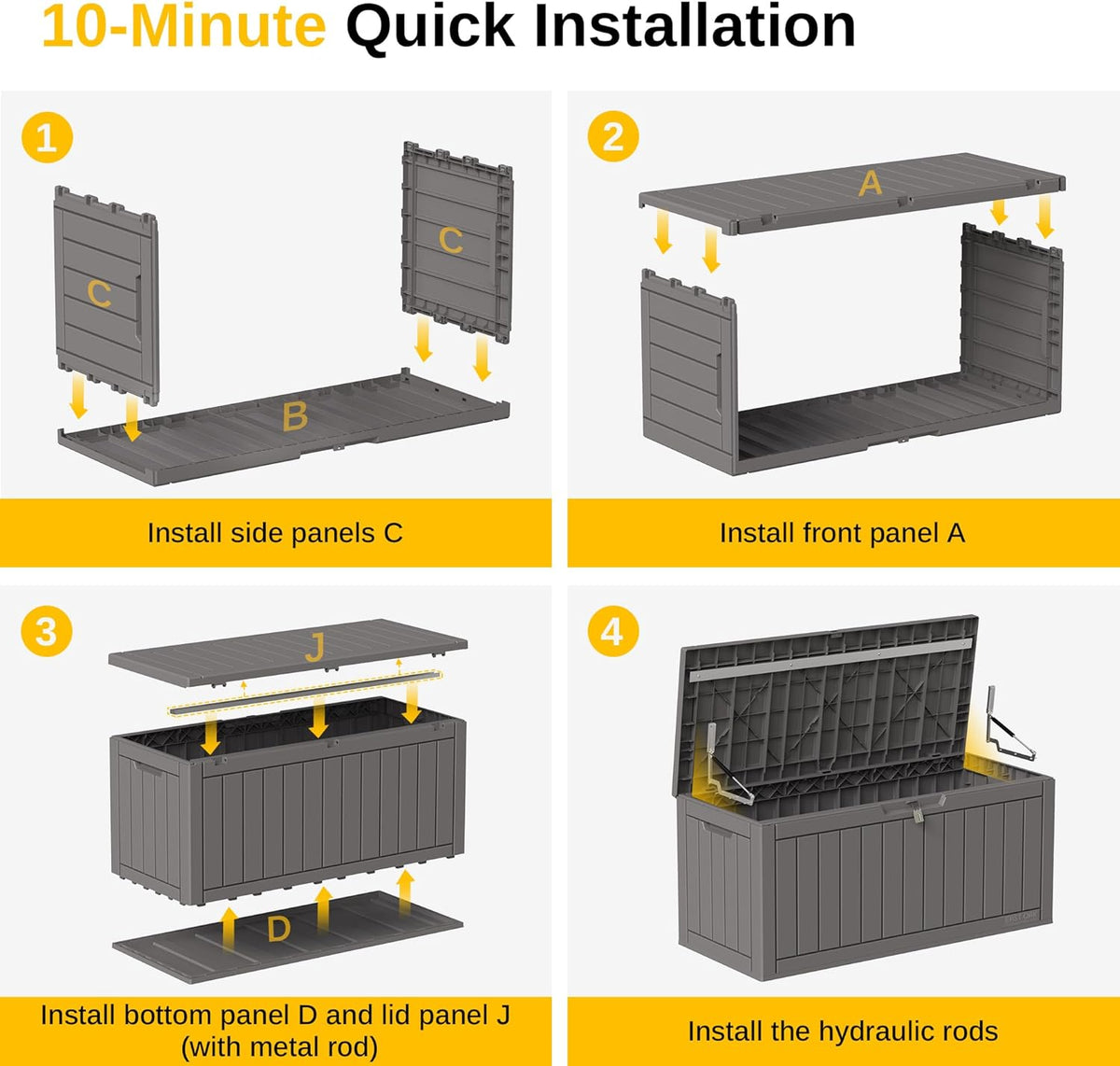 EAST OAK Outdoor Storage Box, 120 Gallon Deck Box with Stainless Steel Rods Large Resin Storage Bin for Patio Cushions, Garden Tools, Waterproof and