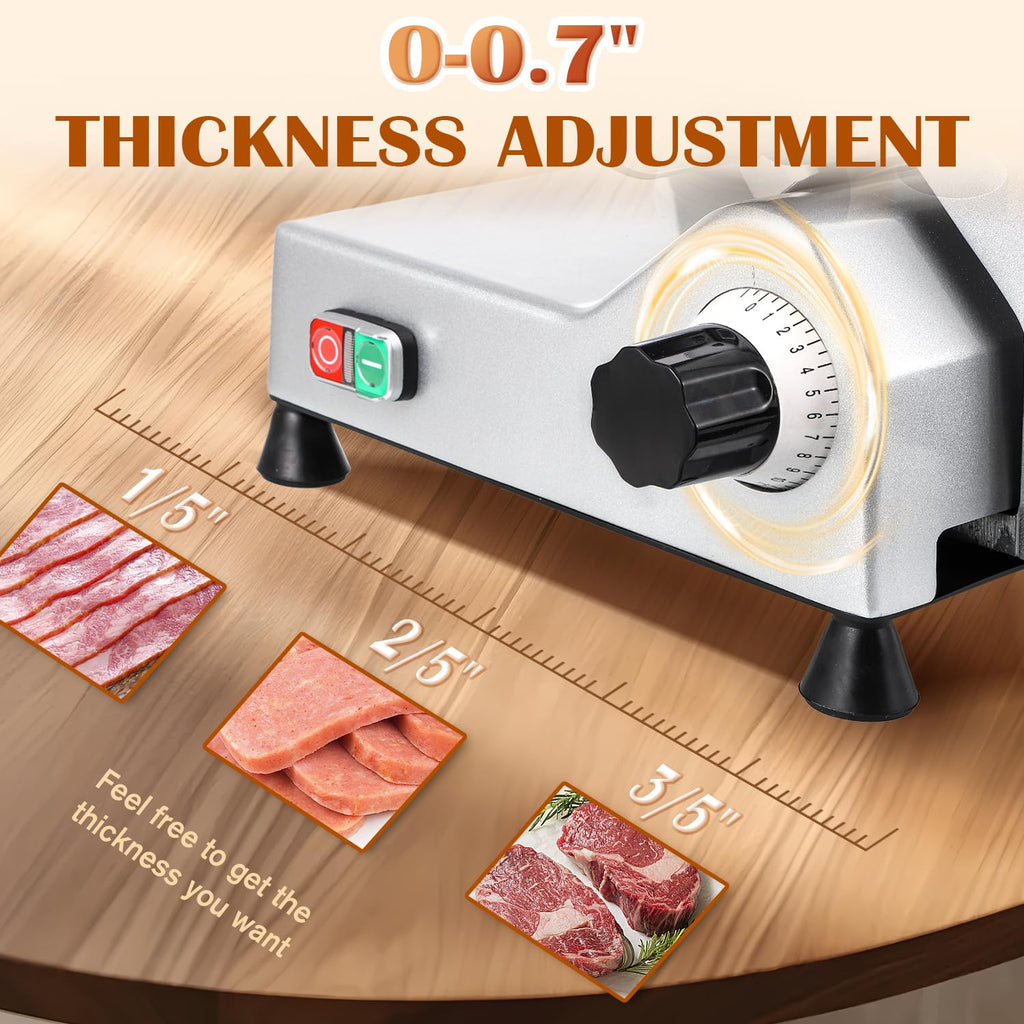 CGOLDENWALL Meat Slicer Machine, 10" 240W Electric Deli Meat Cheese Food Slicer, 0-1/2" Adjustable Thickness Semi-Auto Frozen Meat Slicer for Home &