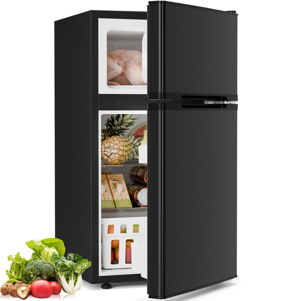 Antarctic Star Compact Refrigerator,4.5 Cu.Ft. Mini Separate Freezer Double 2-Door Adjustable Removable Shelves for Apartment/Dorm/Office,GREY