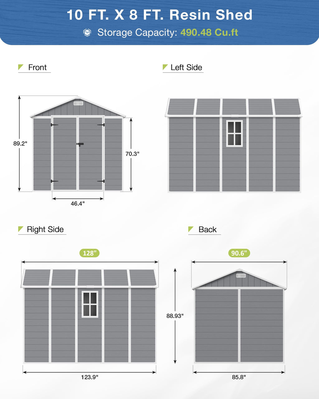 Amopatio 10x8 FT Storage Shed, Resin Shed with Floor Included, Plastic Sheds Outdoor Storage for Bike, Garden Tools, Sheds & Outdoor Storage with
