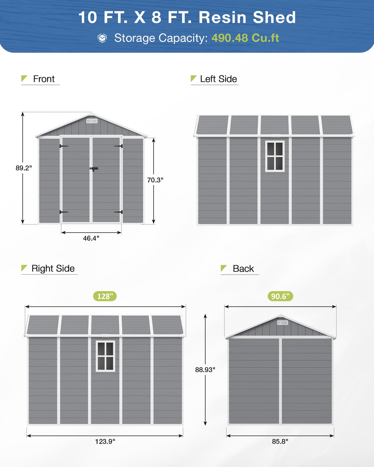 Amopatio 10x8 FT Storage Shed, Resin Shed with Floor Included, Plastic Sheds Outdoor Storage for Bike, Garden Tools, Sheds & Outdoor Storage with