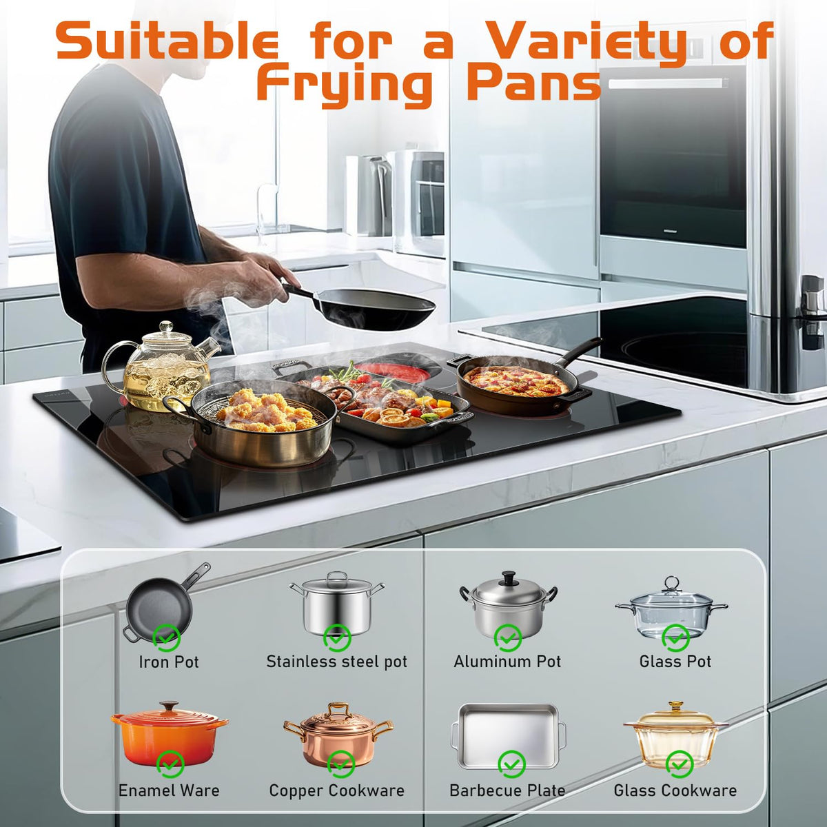 Noxton 30 Inch Electric Cooktop, 8400W 5 Burners Built-in Radiant Electric Stove Top, Slider Control, 9 Power Levels, Child Safety Lock, Timer, 220