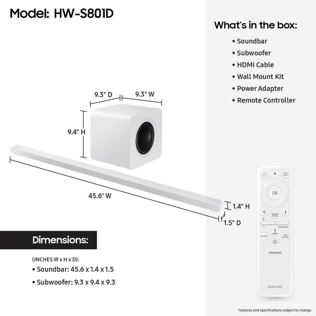 SAMSUNG S60D 5.0ch Soundbar w/Wireless Dolby Atmos Audio, All-in-One Design, Q-Symphony, SpaceFit Sound Pro, Adaptive Sound, Game Mode Pro with Alexa