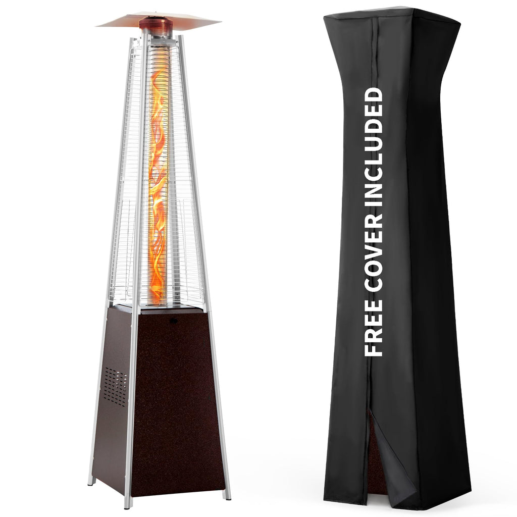 PAMAPIC Patio Heater, 42,000 BTU Quartz Glass Tube Brown Tower Propane Outdoor Heater with Cover