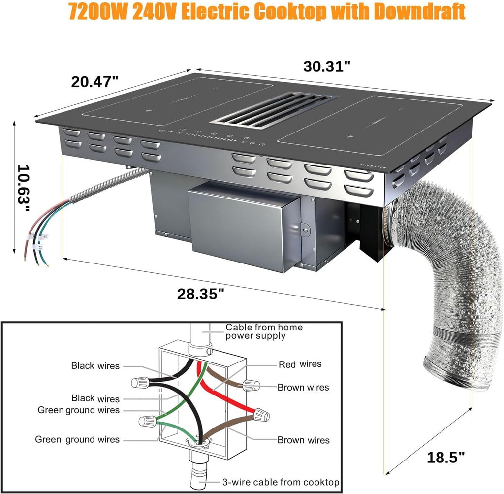 Noxton 24 Inch Induction Cooktop, 4 Burners Electric Cooktop, Upgraded Induction Stovetop with Flex Zone, Power Boost, Pause, 9 Power Levels, Child
