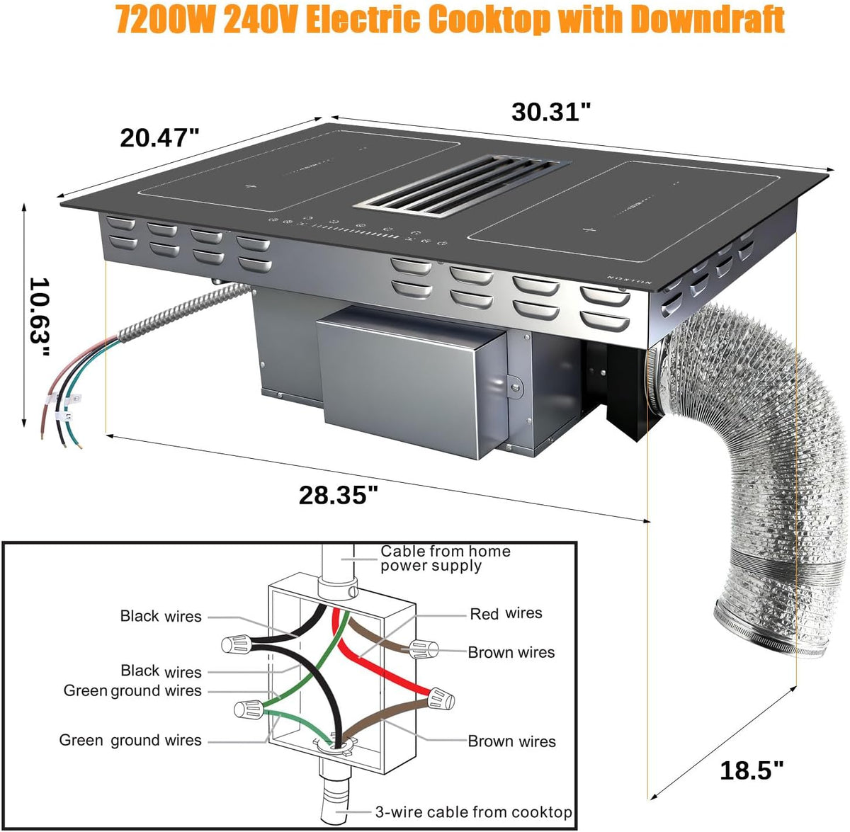 Noxton 24 Inch Induction Cooktop, 4 Burners Electric Cooktop, Upgraded Induction Stovetop with Flex Zone, Power Boost, Pause, 9 Power Levels, Child