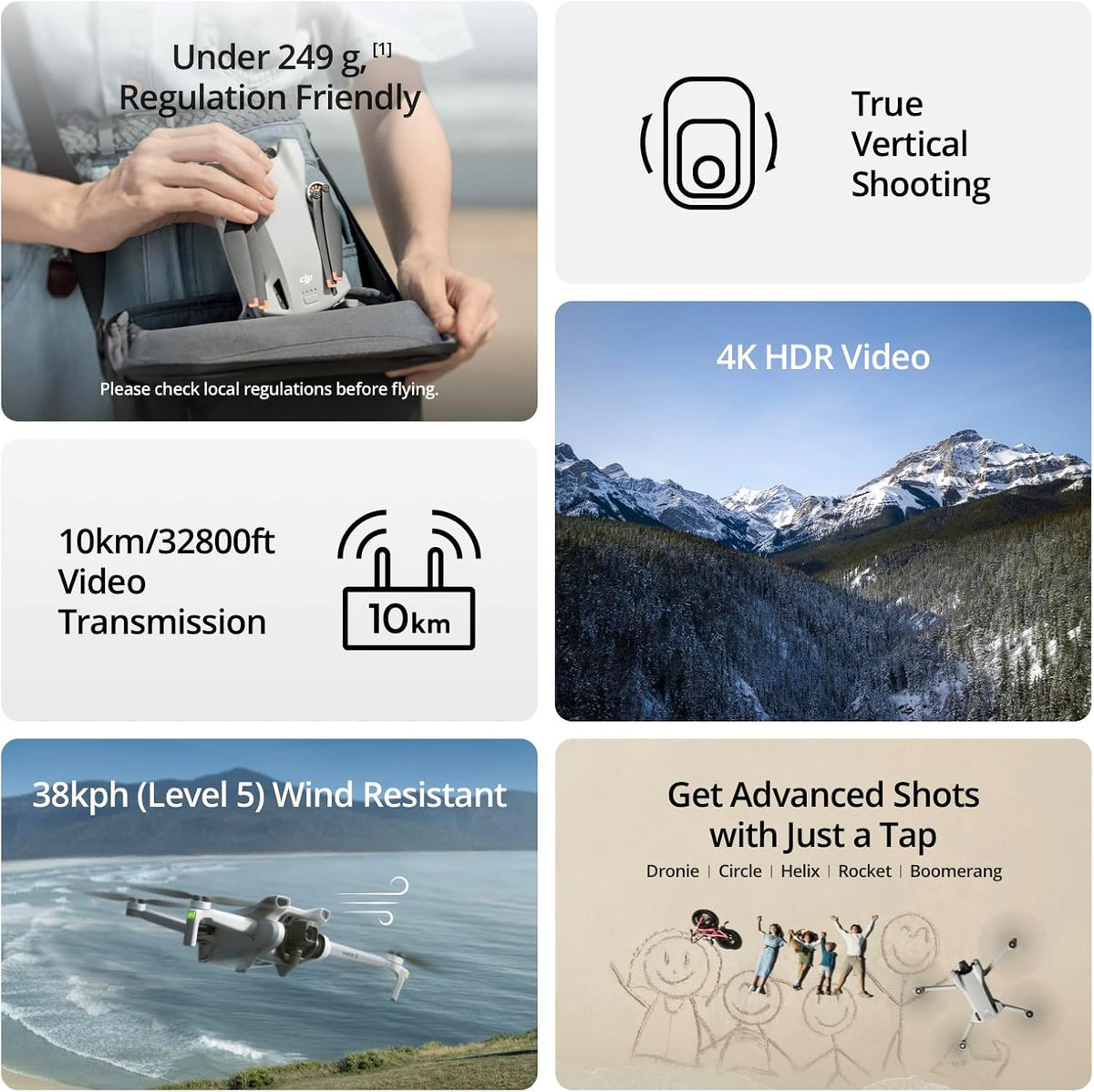 DJI Mini 3, Drones with Camera for Adults 4K, 38-min Flight Time, up to 32800ft (10km) Video Transmission, True Vertical Shooting, GPS Auto Return