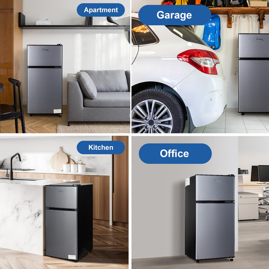 4.2 Cu Ft Mini Fridge for Bedroom, 2 Door Small Fridge, 7 Level Thermostat, LED Light, Small Refrigerator for Bedroom, Office, Dorm