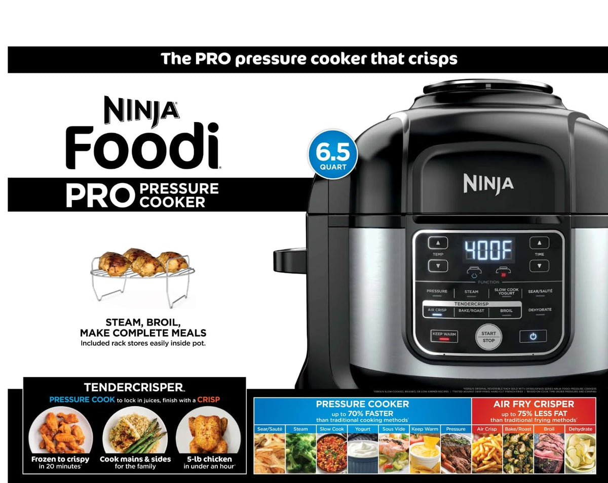 Ninja Foodi 10-in-1 Pressure Cooker & Air Fryer Combo, 6.5 Qt Stainless Steel Multi Cooker C Slow Cook, Steam, Bake, Roast, Dehydrate, Sear C Perfect