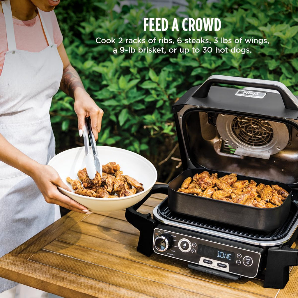 Ninja OG751 Woodfire Pro Outdoor Grill Built-In Thermometer,7-in-1 Master Grill,BBQ Smoker,& Outdoor Air Fryer Plus Bake,Roast,Dehydrate & Broil