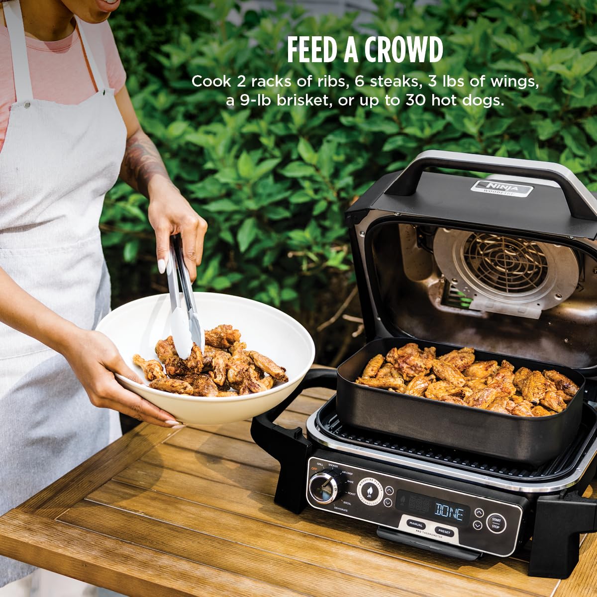 Ninja OG751 Woodfire Pro Outdoor Grill Built-In Thermometer,7-in-1 Master Grill,BBQ Smoker,& Outdoor Air Fryer Plus Bake,Roast,Dehydrate & Broil
