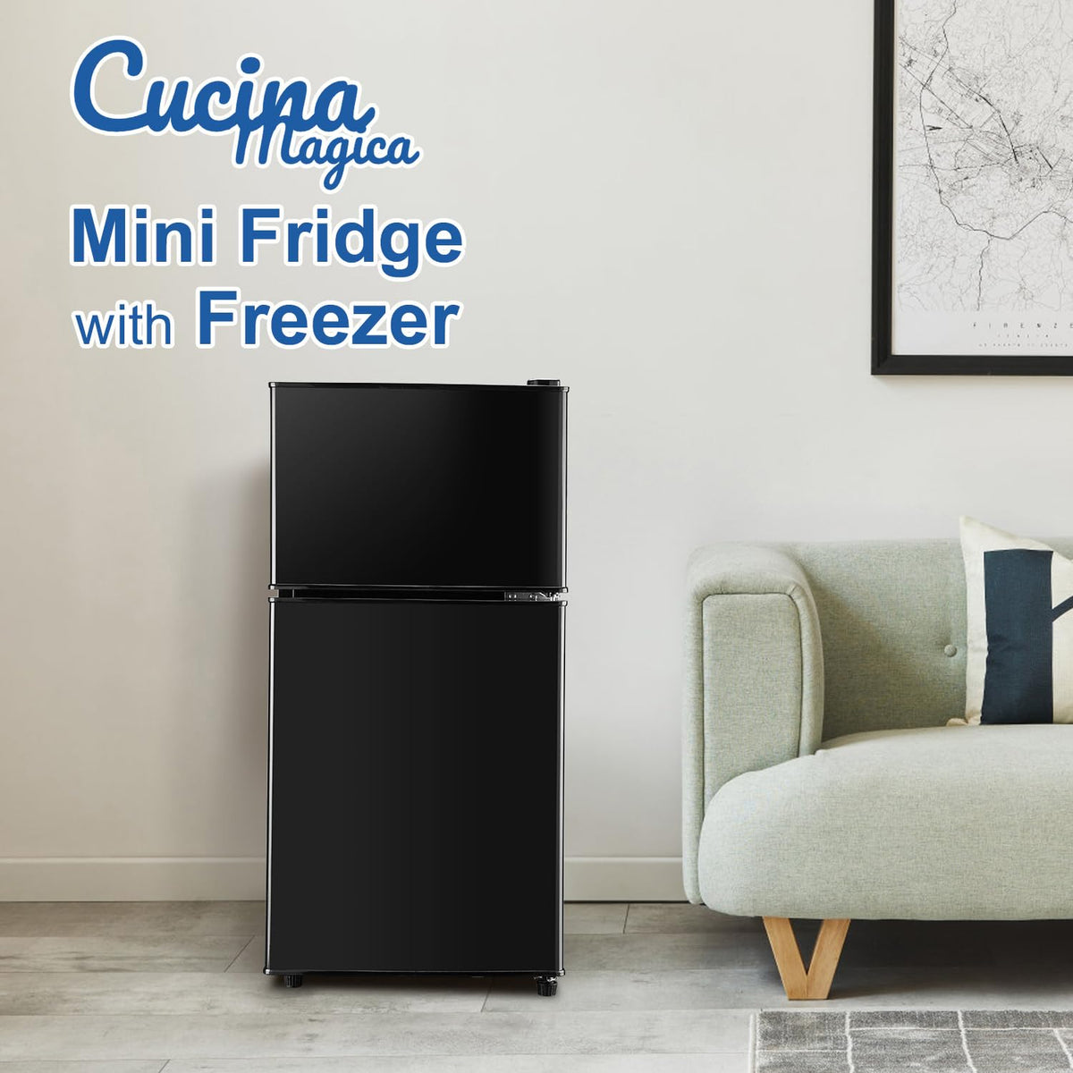 2.9 Cu.Ft Compact Double Door Mini Fridge - Top Freezer & Bottom Refrigerator | Energy Save,7-Level Precision Cooling | Ideal for Dorm, Bedroom