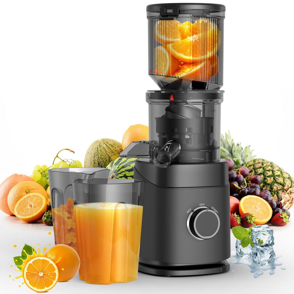 Juicer Machines, 100 Watts Cold Press Juicer with Wide Chute, Slow Masticating Juicers, High Juice Yield for Leafy Greens, Fruits & Vegetables, Easy